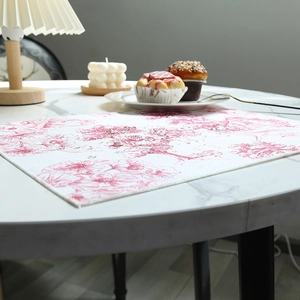 Waterproof floral cotton linen placemat with pink flower print for dining table decor
