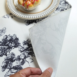 Waterproof linen placemat with vintage forest print and thick fabric texture