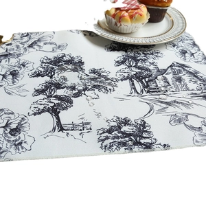 Waterproof linen dining placemat with vintage French country pattern and water droplets