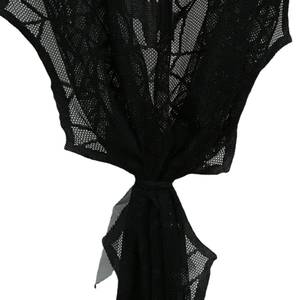 Halloween black lace spiderweb curtain panel with translucent mesh texture for spooky decor