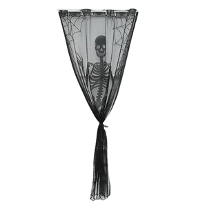 Halloween black lace door curtain with skull and spider web patterns for party decor