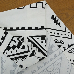 Bohemian black and white geometric print cotton linen kitchen curtain on wooden table