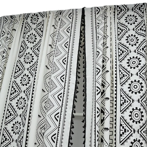 Bohemian black and white geometric cotton linen kitchen curtain with tassel trim decoration