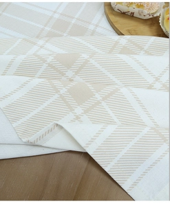 Detailed view of checkered cotton linen tablecloth with premium waterproof texture