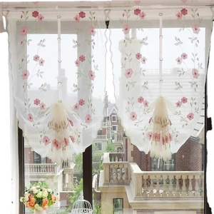 Rideau relevable en dentelle à broderie marguerite avec bord festonné pour balcon