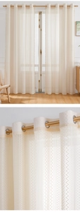Détails du rideau en dentelle beige bohème avec motifs ondulés et œillets métalliques