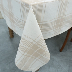 Nordic style cream white checkered linen tablecloth with waterproof texture for rectangular tables