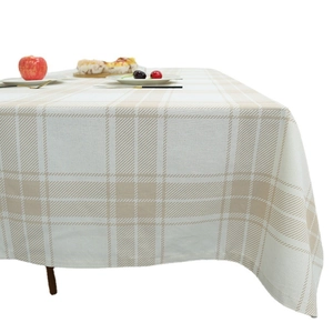 Nordic checkered linen tablecloth in beige and white for rectangular dining tables