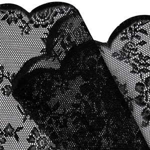 Elegant black wave lace sheer curtain with intricate floral mesh for living room windows