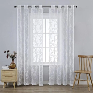 Rideaux Voilage Dentelle Florale Œillets Polyester Bordure Ondulée Semi Transparent Fenêtre Salon Chambre