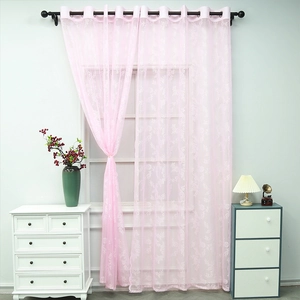 Pink floral lace curtain with grommet top for elegant living room window decoration