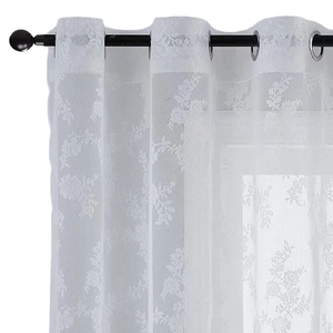 Rideau voilage blanc en dentelle avec broderie rose et œillets pour la décoration