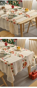 Detailed lace tablecloth with embroidered Christmas bells and festive holiday patterns