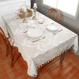 French Vintage Romantic Lace Tablecloth With Tassels Elegant Floral Polyester Table Cover For Dining Coffee Table Home Decor