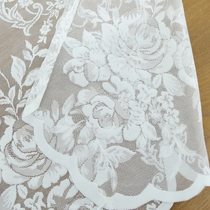 French luxury rose lace curtain with floral patterns and delicate scalloped edge