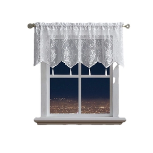 French luxury white lace curtain valance with floral embroidery and elegant tassels