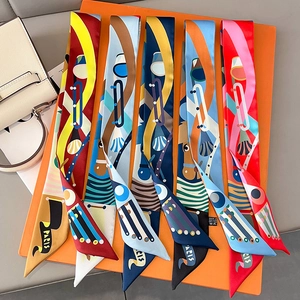 Schmaler Twilly Schal Geometrischer Druck Satinnähnliches Polyester Für Handtaschengriff Haargummi Französischer Eleganter Halstuch