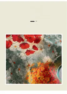 Detail of premium cashmere-like fabric with vintage colorful floral ginkgo leaf pattern