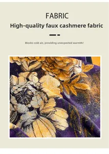 Detailed texture of thick imitation cashmere fabric with elegant floral pattern on scarf
