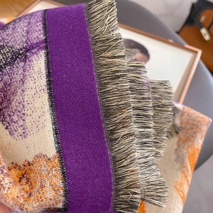 Elegant multi-color cashmere-feel winter scarf with grey tassels and geometric patterns