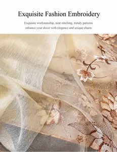 Detailed close-up of intricate floral embroidery on sheer silk wool scarf fabric