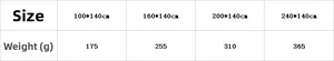Size chart showing dimensions and weight for white lace embroidered sheer curtains