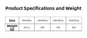 Detailed size chart for Nordic style striped tablecloth featuring weights and dimensions