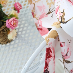 Nordic blackout curtains featuring delicate pink floral prints and golden leaf patterns