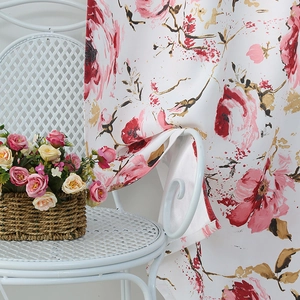 Nordic blackout curtains with elegant red rose floral print and white fabric