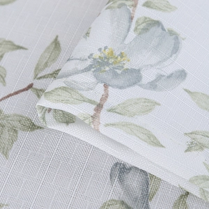 Close-up of bird and floral print on breathable cotton linen rectangular tablecloth