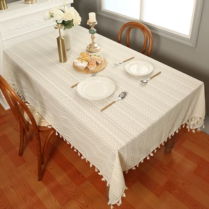 Lace Tablecloth Hollow Out Crochet Tassel Fringe Polyester Vintage Bohemian Floral Table Cloth Cover For Dining Room