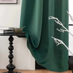Modern solid dark green blackout curtains with elegant drape for bedroom and hotel decor