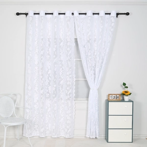 Nordic Fresh White Black Lace Curtain Embroidery Translucent Bird Floral Pattern Grommet Top Window Treatment Home Decor