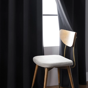 Modern minimalist solid black blackout curtains with premium drape and textured fabric