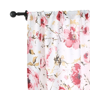Nordic floral print blackout curtains for bedroom with red flower patterns and rod pockets