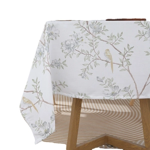 Modern minimalist rectangular tablecloth with birds and flowers for home decor