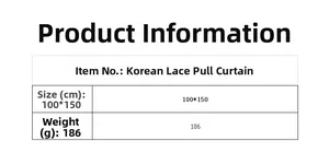 Size chart table for white lace Roman blind curtain showing dimensions 100x150cm and weight