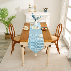 Nordic Minimalist Polyester Table Runner Modern Geometric Chevron Jacquard Decorative Cloth With Tassels For Dining Table Sideboard Home Decor