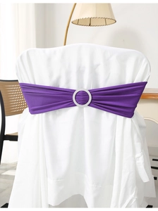 Detail of purple spandex chair sash with silver buckle for wedding and banquet decoration