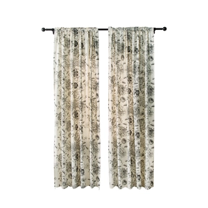 French floral cotton linen curtains with bird sketch pattern for living room balcony