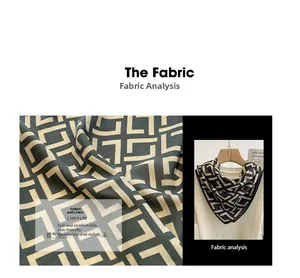 Detail of soft cotton linen and chiffon fabric with geometric pattern on a stylish scarf