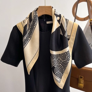 Retro Floral Geometric Print Square Scarf Satin Feel Polyester Bandana For Women Elegant Neck Scarf Head Wrap