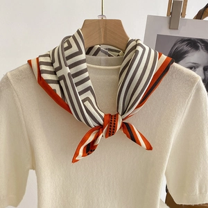 Women's Geometric Greek Key Satin Like Square Scarf Neckerchief Elegant Fashion Neck Wrap Accessory