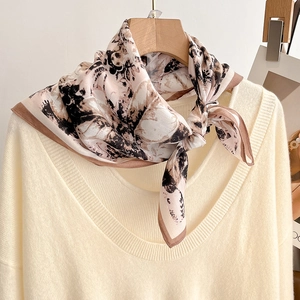 Women Square Satin Like Scarf Floral Print Fashion Neckerchief Elegant Polyester Shawl For Autumn Winter