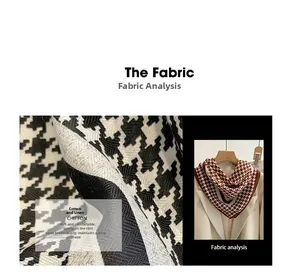 Detailed close-up of cotton-linen houndstooth scarf fabric texture and weave quality