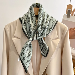 Elegant Satin Feeling Square Scarf Women Monogram Letter Print French Professional Neck Head Bandana Fashion Accessory