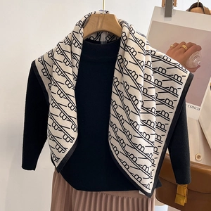 Fashionable black and white knit scarf with letter pattern for professional women