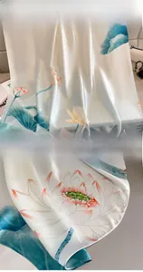 Macro detail showing lotus silk scarf with refined edges and eco-friendly dye texture