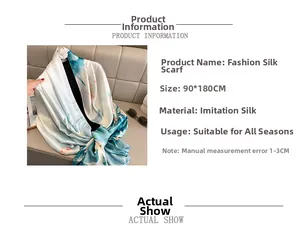 Detail of 90x180cm silk-satin scarf showing floral patterns and smooth fabric texture