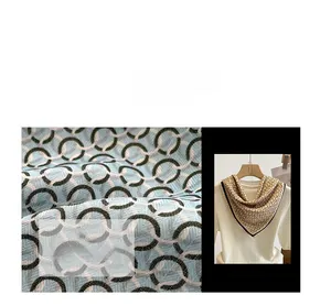 Detail view of geometric ring pattern on lightweight cotton linen square scarf fabric